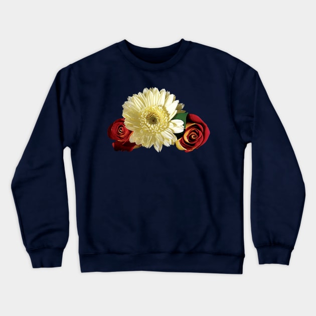 Daisies - White Gerbera Daisy with Rosebuds Crewneck Sweatshirt by SusanSavad